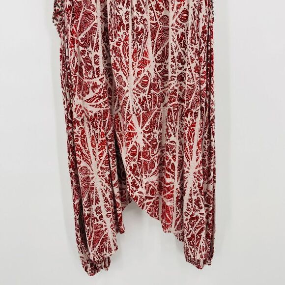 Free People Size Small Red & Gray Beaded Good Morning Cold Shoulder Tunic Top - Picture 11 of 11